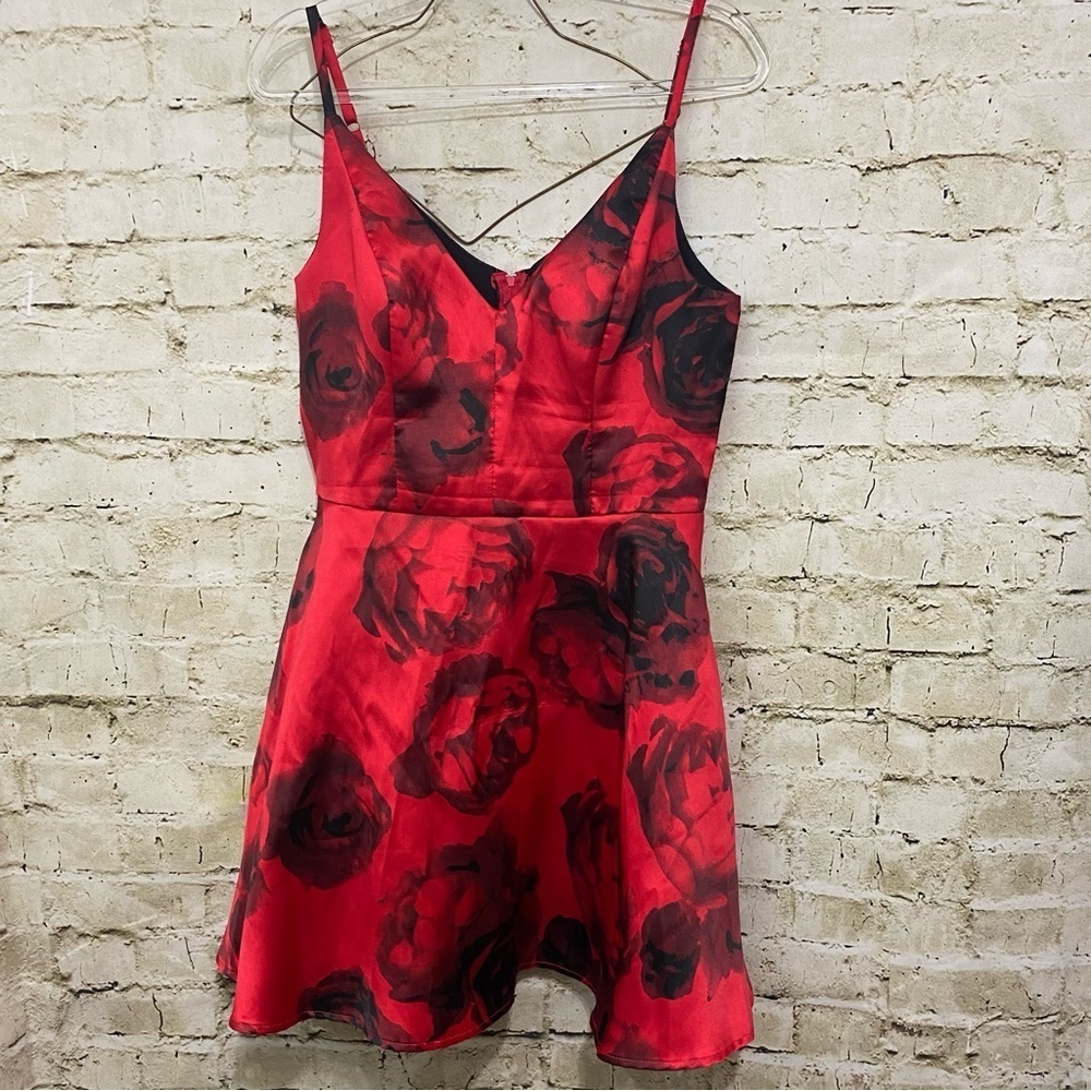 Speechless Red Black Floral Print Fit N Flare Party Dress